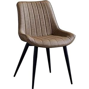 GEIRONV Moderne eetkamerstoel, gestoffeerde stoel van imitatieleer Retro keukenaccentstoel met metalen poten Home Restaurants Lounge Chair Eetstoelen (Color : Camel, Size : 46x53x83cm)