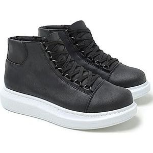 Solaress Sneakers voor heren, leer, high-top, modieuze schoenen, zwart W, 44 EU