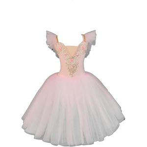 Omfpafeu Meisjes balletjurk met ruches lange pluizige tule rok TUTU-dansereskostuum podiumcollectief optredenkostuum,Roze,110