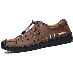 Casual mannen gesloten teen zakelijke sandalen, Lace Up handgemaakte wandelsandalen, mode holle backpacken strandschoenen, Kaki, 40 EU