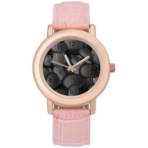 Zwarte Pebble Stones Horloges Voor Vrouwen Mode Sport Horloge Vrouwen Lederen Horloge