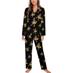 Bigfoot draagbanaan dames lange mouw button down nachtkleding zachte nachtkleding lounge pyjama set L