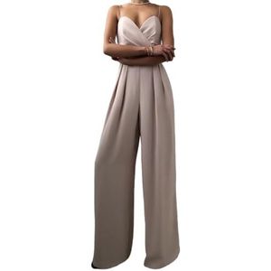OHERUWKLS Dames Zomer Casual Effen Kleur V Hals Spaghetti Strap Strap Straight Long Jumpsuit,Roze,3XL