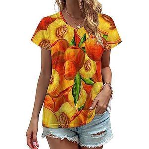 Perzik Fruit Patroon Vrouwen V-hals T-shirts Leuke Grafische Korte Mouw Casual Tee Tops 2XL
