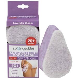 Coolapa Anti-cellulitis body wash in een spons, Engelse rozengeur, spa-cellulitis massager, moisturizer en exfoliator, 20+ wasbeurten, 128 ml, verpakking van 1 (lavendel)
