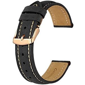 Anbeeren 14mm -24mm horlogeband, retro lederen horlogeband, vintage vervanging armband geschikt for mannen vrouwen, gepolijste gesp (Color : Gold, Size : 21mm)