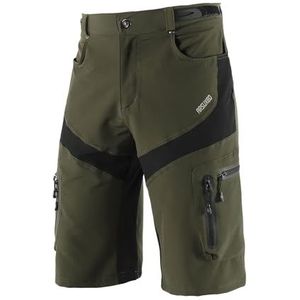 Men's Cargo Shorts Heren Fietsshort Loose Fit MTB Shorts Waterafstotend Outdoor Sport Broek Met Zakken Work Shorts with Multi-Pocket(Green,M)