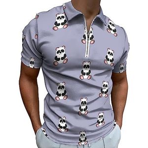 Panda Baby Patroon Polo Shirt voor Mannen Casual Rits Kraag T-shirts Golf Tops Slim Fit