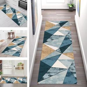 SGLGSTORE Tapijtloper Vloerkleed Anti-slip Keukentapijt Tapijten Wasbaar Woonkamer Slaapkamer Hal Blauw Oranje Keukenloper Tapijtmatten Deurmatten Lopers Badmatten 50X350CM Wasserij Tapijtpads