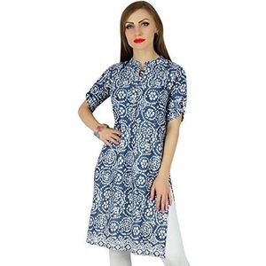 Bimba Dames blauwe katoenen tuniek ethinc zomer kurta kurti casual dag blouse, blauw, 38