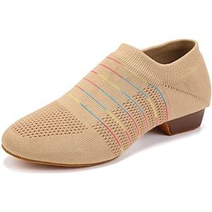 JUODVMP Dames ademende ballet jazz dansschoenen dame latin yoga ballroom dansschoenen model SSZZ, Camel Suede Zool Kleurrijk, 34.5 EU