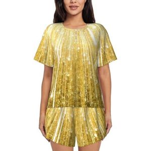 RIVETECH Pyjama-set met gouden bling print voor dames met korte mouwen - comfortabele korte sets, nachtkleding met zakken, Zwart, S