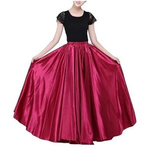 Big Swing Rok Buikdansen Rok Effen Vrouwen Meisje Spaanse Flamenco Rok Satijn Grote Swing Jurk Volwassen Kinderen Podium Performance 360 graden (Wijnrood, Kids Lengte 75 cm)