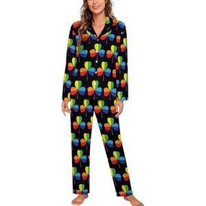 Rainbow Shamrock vrouwen lange mouw button down nachtkleding zachte nachtkleding lounge pyjama set XL