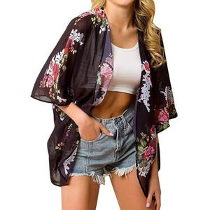 Badpak voor strandvakantie: bloemenkimono-vest voor dames - casual, ademende en losse pasvorm, Eén maat, Katoen, Geen edelsteen