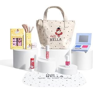 Miss Nella Make-up- en nagellakset voor kinderen, voor kleine meisjes, hypoallergeen, dermatologisch getest, niet giftig, make-uptas van canvas, veilig en grappig (Sprinkles & Sparkles Blue)