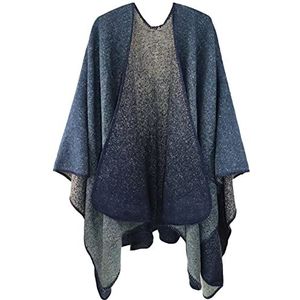 Poncho voor dames, sjaal, omslagdoek, cape, imitatiekasjmier, royale maat, elegant, warm, winters, dik en zacht, marineblauw, One Size