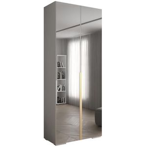 MEBLE KRYSPOL Inova 1 Moderne Kast met Spiegel, Planken - Opbergkast voor Slaapkamer, Woonkamer - 236,7x100x47cm - Kleur Behuizing Wit - Kleur Front Wit - Kleur Handgreep Goud