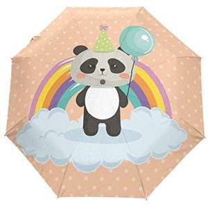Panda schattige paraplu, opvouwbaar, automatische opening, UV-bescherming, opvouwbaar, winddicht, voor reizen, strand, dames, kinderen, heren, meisjes