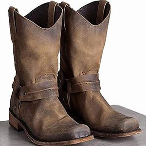 MWbetsy Western Santiags Vintage Vierkante Hoofd Ritter Boot Top Help Punk Rock Stijl Gothic Middle Laarzen Winter Jacht Wandelen Trekking, Bruin, 43 EU