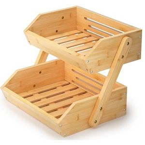 Merysen Bamboe fruitmand, houder voor fruit, met 2 lagen, voor aanrecht, decoratieve fruitschaal, groente, brood, opslagstandaard voor in de keuken