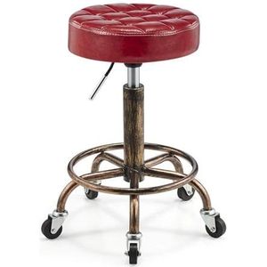 JAVPTAV Kruk met wielen, ergonomische zadelkruk met bruine PU synthetisch lederen zitting, verstelbare hoogte 43-58 cm, ondersteund gewicht 160 kg, poseerkruk met rugleuning voor salonmassagefactor