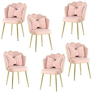 GEIRONV Fluwelen Dining Chair Set van 6, for Woonkamer Slaapkamer Keuken Lounge Stoel Galomoplated Titanium Gold Pen Rugleuning Stoel Eetstoelen (Color : Pink)
