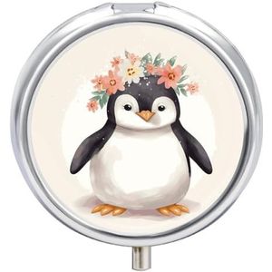 Pinguïn Dragen Bloemen Pillendoos Pil Case Pil Organizer Geneeskunde Pil Organizer Wekelijkse Pil Organizer Pil Houder Kleine Pil Case Pil Containers Pil Houder voor Portemonnee