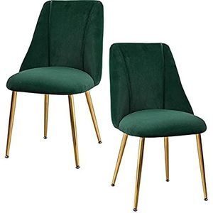 GEIRONV Flanel Dining Chairs Set van 2, 50 × 56 × 85 cm Goud Metalen benen Kantoorstoel Woonkamer Slaapkamer Apartment Lounge Chair Eetstoelen (Color : Green)
