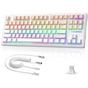 MAMBASNAKE × ATTACK SHARK TKL Hot-Swappable Draadloos Mechanisch Gaming Toetsenbord met Op Maat Gemaakte Gekrulde USB-C-kabel, 2,4 GHz/BT5.0/Bedraad, RGB-achtergrondverlichting, 4600 mAh - Roze/Paars