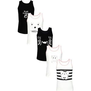 TupTam Meisjes Katoenen Onderhemd 5 Pack Tank Top Mouwloos Kinderen, Katten crème zwart, 122-128
