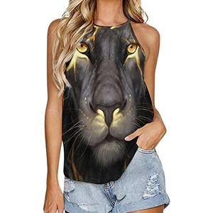 Golden Cool Lion King Paninting Tanktop voor dames, zomer, mouwloos, T-shirts, halter, casual vest, blouse, print, T-shirt, 2XL
