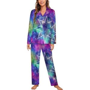 Constellation Galaxy Print Lange Mouw Pyjama Sets voor Vrouwen Klassieke Nachtkleding Nachtkleding Zachte Pjs Lounge Sets