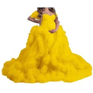 WSEYU Mouwloze tule zwangerschapsjurken voor vrouwen met bustier babyshower, zwangerschapsjurken, grote maten, Mosterd Geel, 32