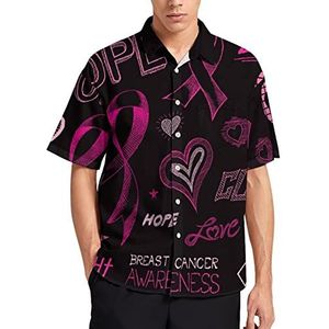 Hoop Roze Lint Borstkanker Awareness Hawaiiaanse Shirt Voor Mannen Zomer Strand Casual Korte Mouw Button Down Shirts met Pocket