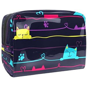 Cosmetische tas voor dames,kleine make-uptas voor portemonnee,Kleurrijke strepen en katten,Cosmetische reistas,make-uptasje