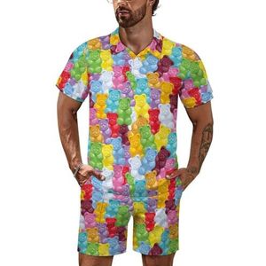 Gummy Bears Candies Poloshirt voor heren, set met korte mouwen, trainingspak, casual, strandshirts, shorts, outfit, 4XL