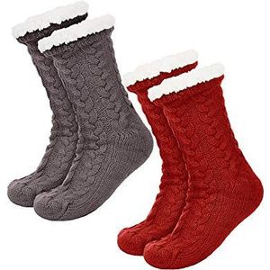 Boao - Huissokken - Lichtgrijs - 2 Paar - Antislip Fleece