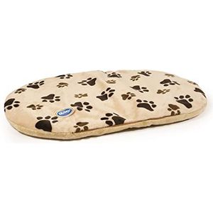 duvoplus, Ovaal kussen met pootafdruk, 64 x 41 x 5 cm, beige, fijn kussen, zachte overtrek, geschikt voor een hondenbed, wasbaar op 30 graden, zacht pluche, boven- en onderkant
