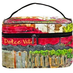 Olieverfschilderij Italiaanse restaurant patroon make-up tas, cosmetische tas reizen toilettas wassen zak make-up tas voor reizen