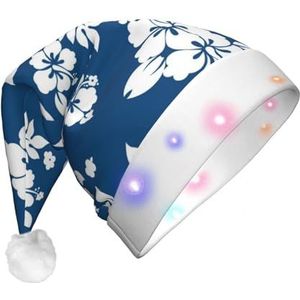 WURTON Hawaii Flower Print Kerst Hoed, Led Lights Kerstman Hoed Voor Unisex, Nieuwjaar, Xmas Holiday Party Supplies