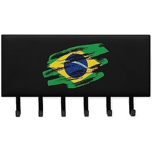 Vintage Braziliaanse vlag sleutelhangers met 6 haken grote muur gemonteerde sleutelhouder voor entree