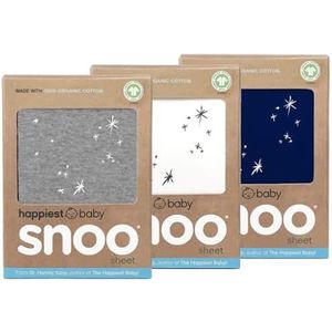 Happiest Baby SNOO Hoeslaken voor wieg - beddengoed voor de kinderkamer van 100% biologisch katoen - geschikt voor SNOO-slaapbedmatras - 3-delige bundel (wit, grijs, marineblauw)