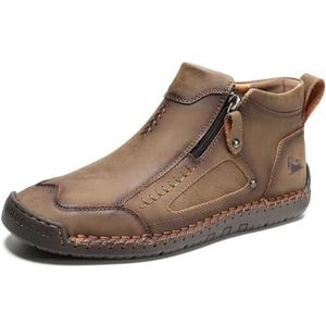 JiuQing Heren Italiaanse Handgemaakte Outdoorlaarzen Instap-Casual Chukka-Laarzen Met Zijrits Lichtgewicht,Khaki,38 EU