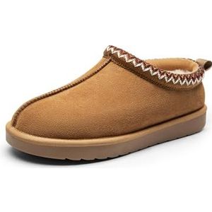 DREAM PAIRS Dames Fuzzy Cozy Slippers Echt Suede Indoor Outdoor Pluizige Thuis Comfortabele Winter Slip Op Leuke Warme Memory Foam Harige Schoenen FuzzyEasy, Kastanje, 40 EU