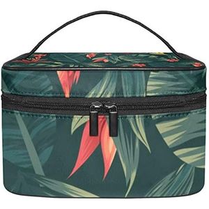 Tropische groene bladeren rode bloem make-up organizer tas, reizen make-up tas organizer case draagbare cosmetische tas voor vrouwen en meisjes toiletartikelen, Meerkleurig, 22.5x15x13.8cm/8.9x5.9x5.4in