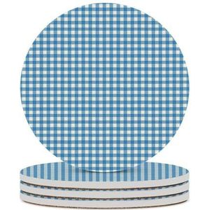 Blauwe Plaid Keramische Steen Onderzetters Voor Dranken Absorberende Set Van 4/6 Drinken Onderzetters Decor Voor Koffietafel Party Thuis