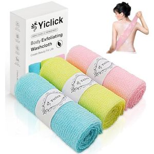 Yiclick Exfoliërende washandje [3-pak], Japanse exfoliërende badwashandje voor lichaamscrubber, Koreaanse rugschrobber voor douche, Afrikaanse netsponsborstel loofah exfoliator (kleuren)
