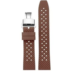 Quick Release Fluoro Rubber Horlogeband Waterdicht Heren for Seiko for Breitling for IWC Zwart Quick Release Horlogeband Stomatal Band (Color : Brown silver Folding, Size : 20mm)