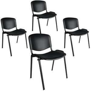 Office & More 4-delige set bezoekersstoelen, stapelbare conferentiestoel, met zitting en rugleuning van kunststof, zwart